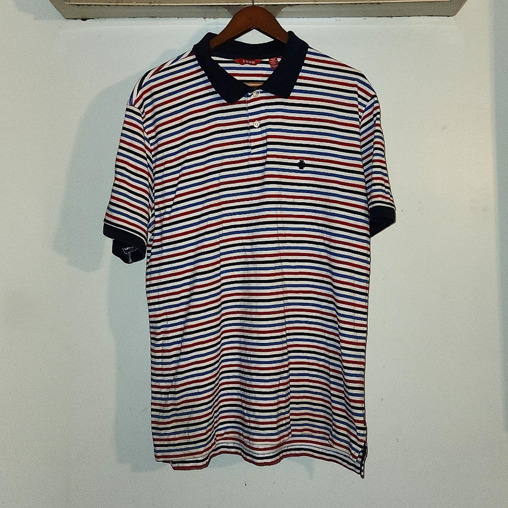Mens 2XL Izod red white & blue polo shirt